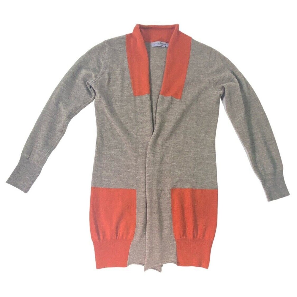 Brunella Gori Drop Down Size M Medium Merino Wool Cardigan Sweater Orange/Gray